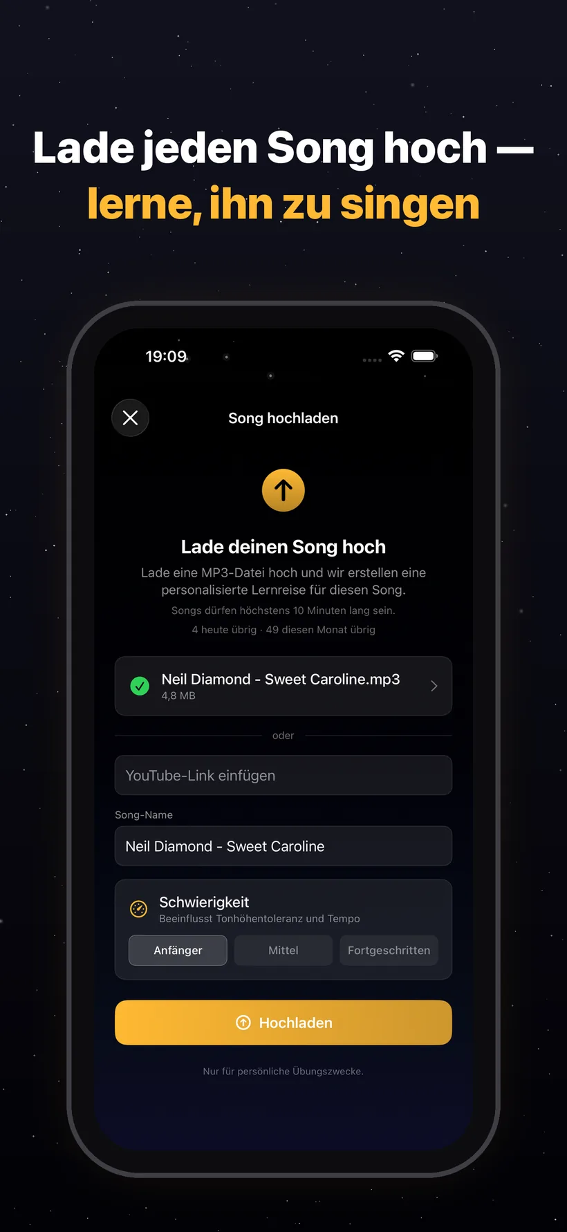 PitchHighway Songbibliothek – lade jedes MP3 hoch