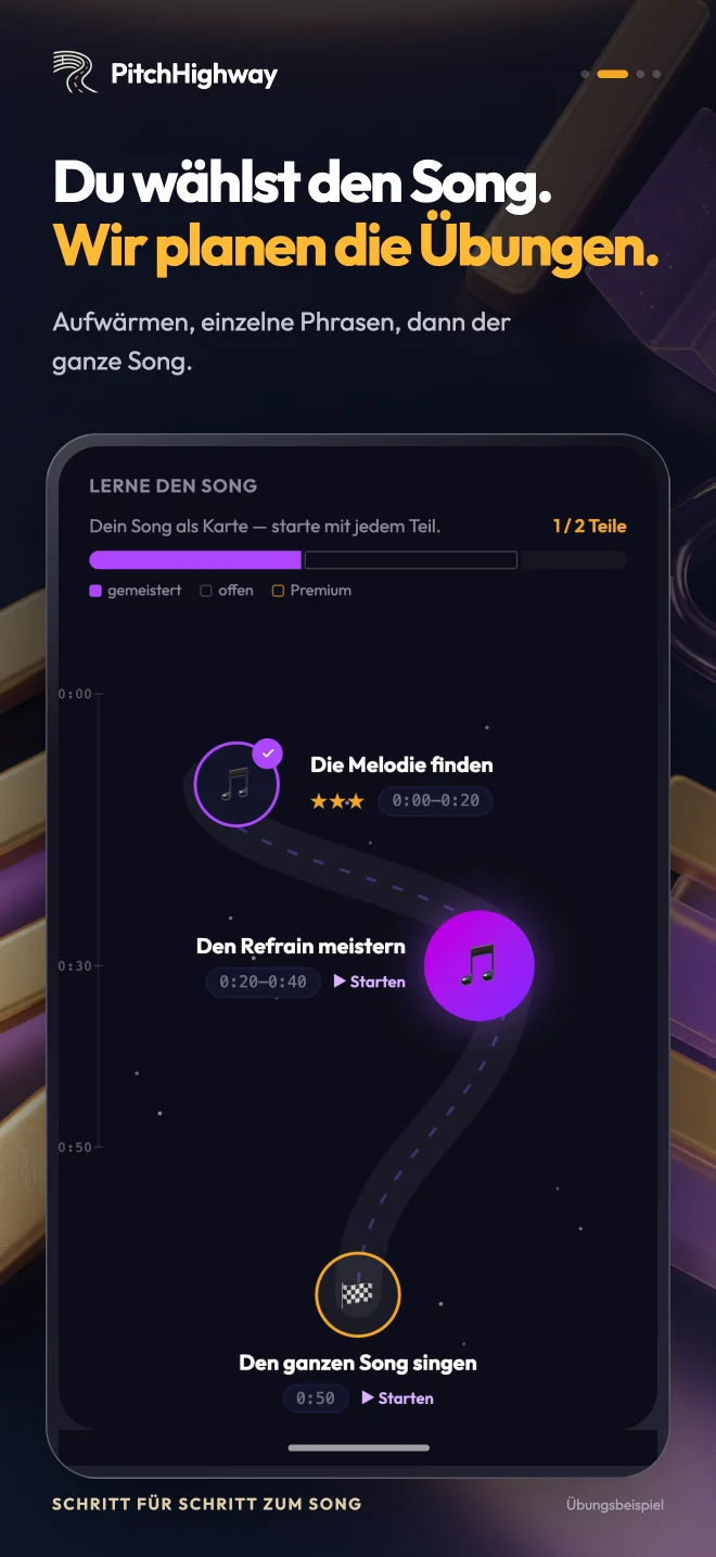 Übungsplan mit Phrasenübungen und dem ganzen Song als Abschluss