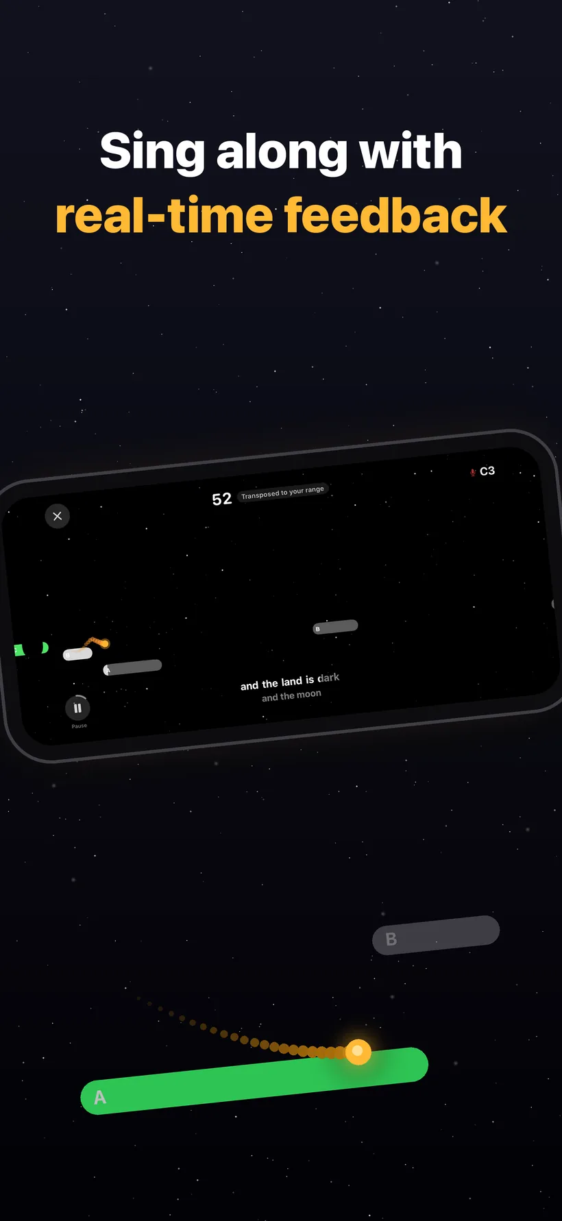Highway mode — real-time pitch tracking while singing