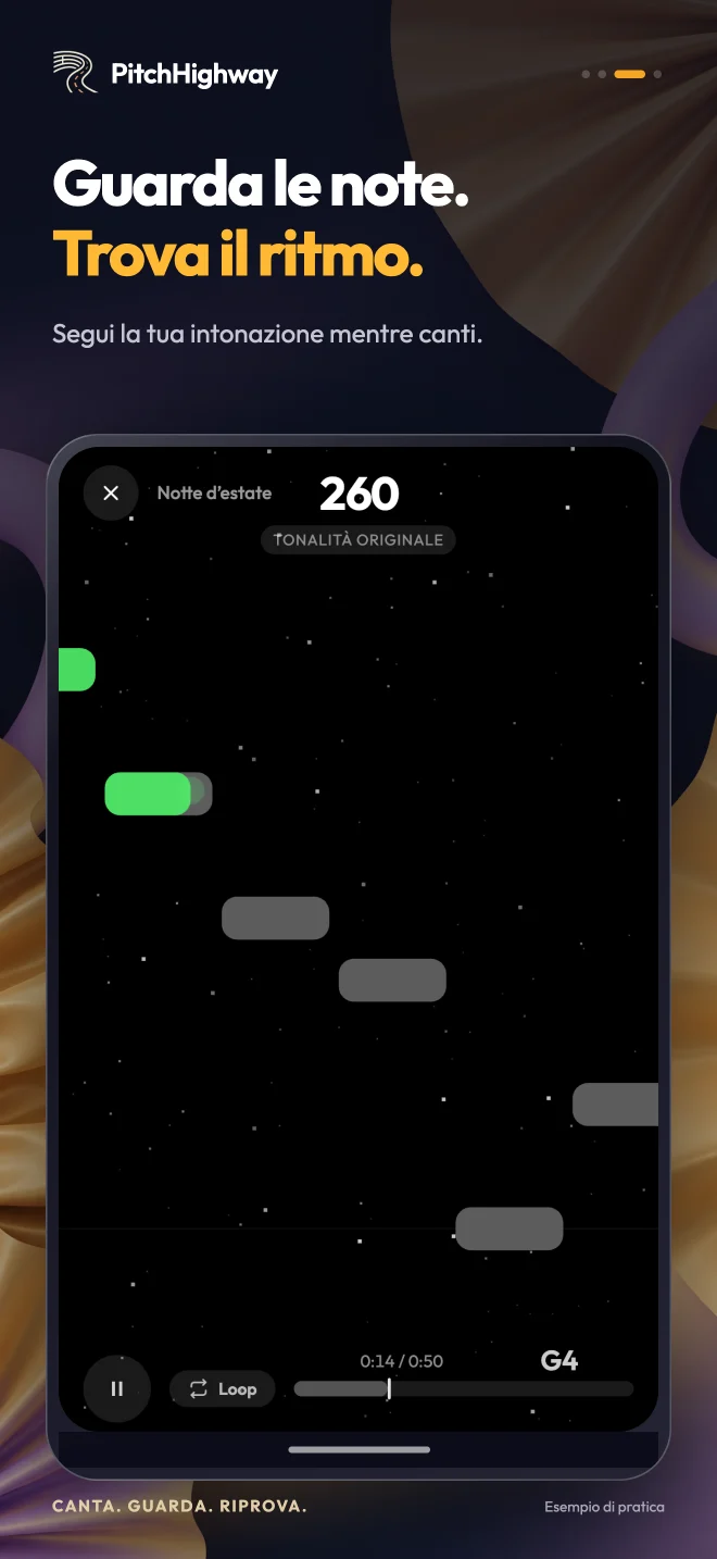 Player Highway con note obiettivo, intonazione live e ripetizione delle frasi
