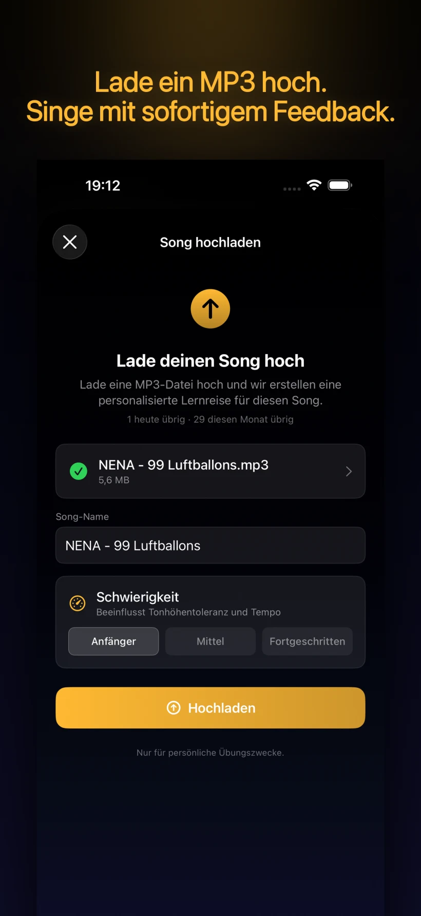 PitchHighway Songbibliothek – lade jedes MP3 hoch