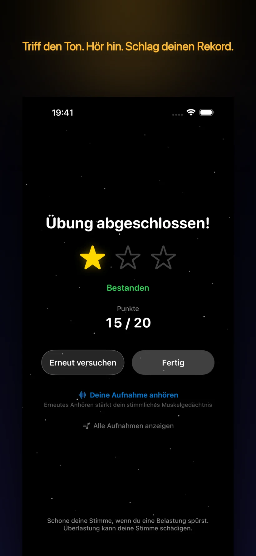 Übungs-Ergebnis – Sternebewertung und Punktezahl