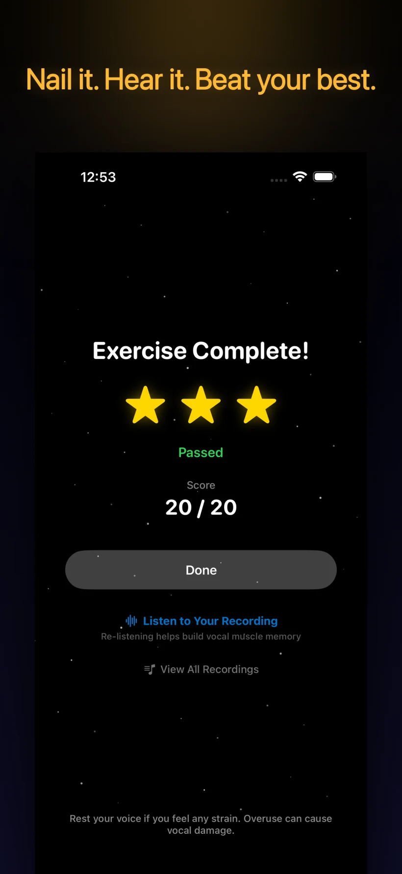 Exercise completion — star ratings and scoring