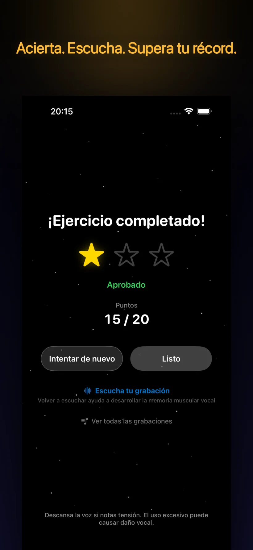 Resultado del ejercicio — estrellas y puntuación