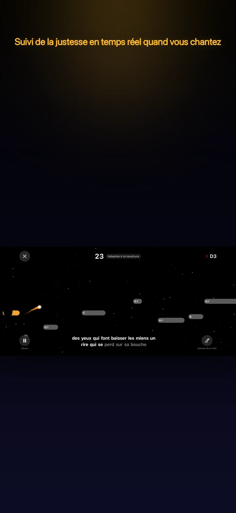 Mode Highway — suivi de hauteur en temps réel pendant que vous chantez
