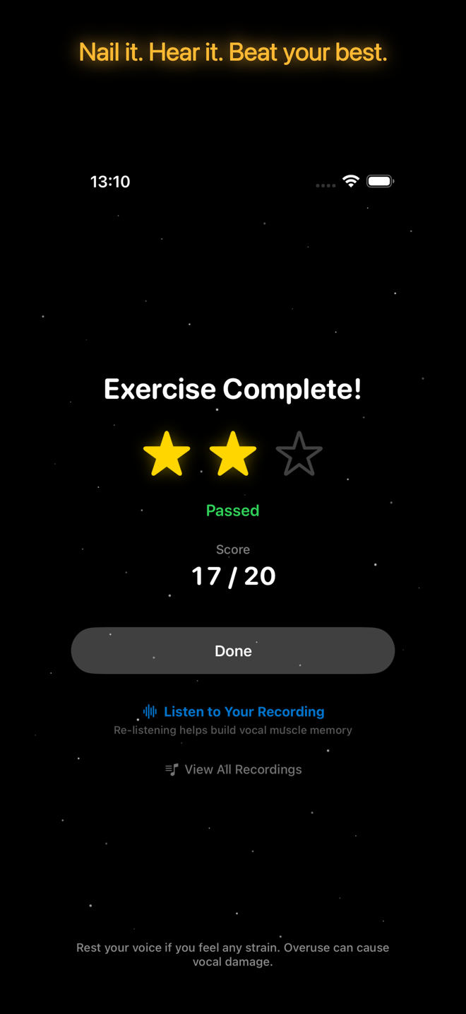 Exercise completion — star ratings and scoring
